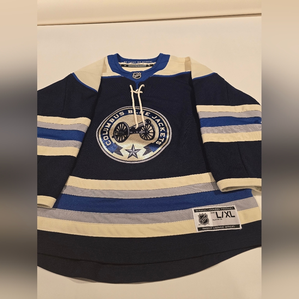NHL Columbus Blue Jackets Navy and Cream Pullover Jersey